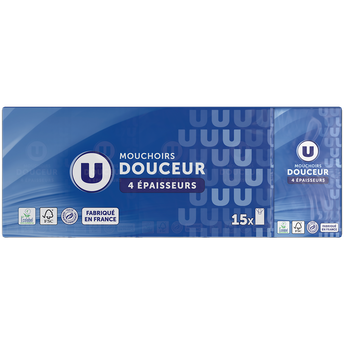Image de U
Mouchoirs blanc classique 4 plis 15 paquets de 9