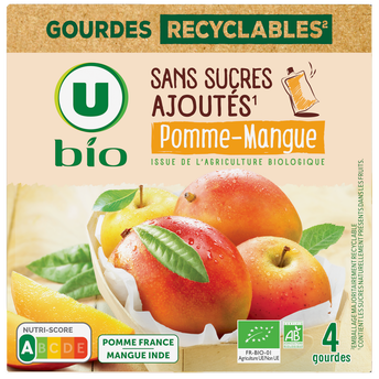 Image de U BIO
Purée pomme mangue sans sucres ajoutés 4 gourdes de
