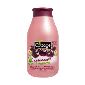 Image de Douche lait hydratante cerise noire/pistache 97% d'ingrédients naturelles COTTAGE, flacon de