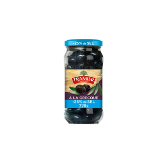 Image de Olives noires à la grecque dénoyautées -25% sel TRAMIER bocal