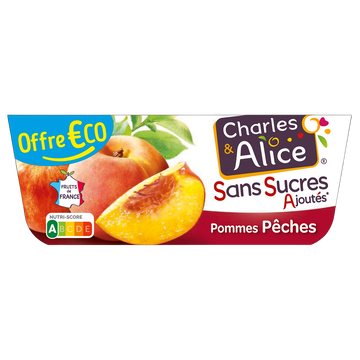 Charles & Alice Dessert Aux Fruits Pomme/pêche Sans Sucres Ajoutés Charles & Alice - 4pots De 100g