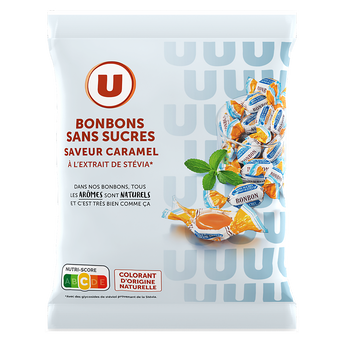 Image de U
Bonbons sans sucre saveur caramel stevia