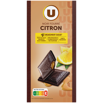 Image de U
Chocolat noir fourré citron et ganache - tablette