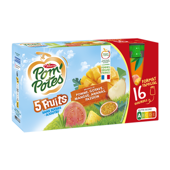 Image de POM'POTES sans sucre ajouté 5 fruits (Pomme-Goyave-Mangue-Ananas-Passion)
