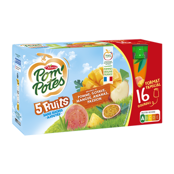 Image de POM'POTES sans sucre ajouté 5 fruits (Pomme-Goyave-Mangue-Ananas-Passion)
