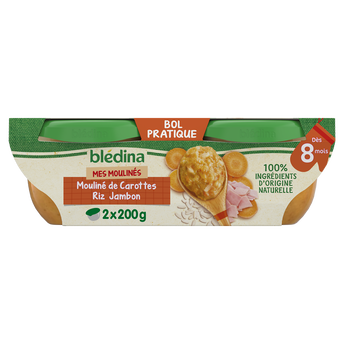 Image de Plat bébé carottes riz et jambon dès 8 mois BLEDINA