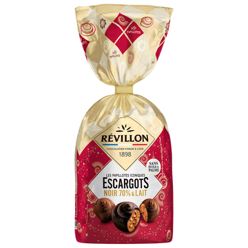 Révillon Papillotes Mon Noël Festif Escargots Noir 70% Et Lait Revillon Sachet370g