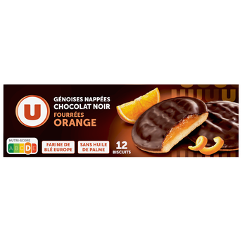 Image de U
Biscuits Génoises fourrées à l'orange nappées de chocolat