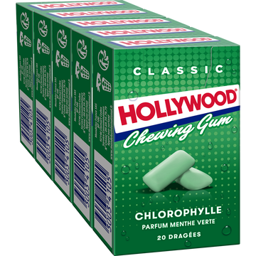 Hollywood Chewing Gum À La Chlorophylle Hollywood Regular Dragées, 5x28g