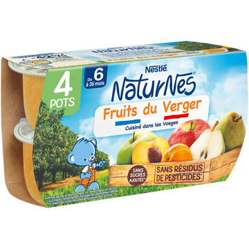 Nestlé Compote Fruits Du Verger Naturnes, Dès 6 Mois, 4x130g