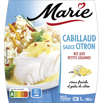 Image de Plat cuisiné individuel Cabillaud sauce citron et riz aux petits légumes MARIE