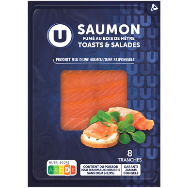 Saumon fumé Atlantique, toasts et salades, 8 tranches - 160g ...