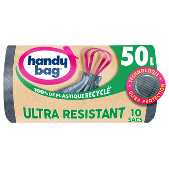 Image de Sac poubelle poignée coulissante ultra résistant 80% plastique recycléHANDY BAG 50L