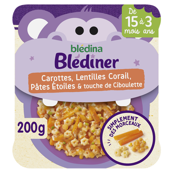 Image de Plat bébé carottes lentilles pâtes dès 15 mois BLEDINER BLEDINA