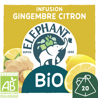 Image de Infusion gingembre citron bio ELEPHANT sachets x20 boîte