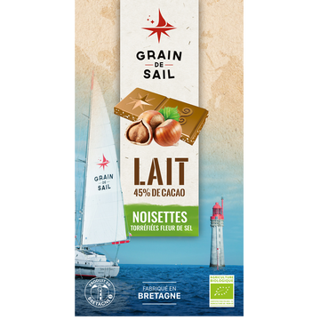 Grain de Sail Chocolat Lait Noisettes Torrefiées Fleur De Sel Bio Grain De Sail, Tablette De 100g