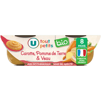 Image de U TOUT PETITS BIO
Plats bébé bols légumes veau avec morceaux bio dès 8 mois