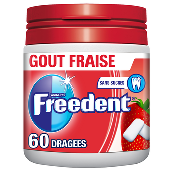 Image de Chewing gum sans sucre fraise FREEDENT, boîte 60 dragées