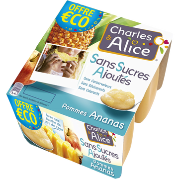 Charles & Alice Dessert De Fruits Pomme/ananas Sans Sucres Ajoutés Charles &alice - 4pots De 97g