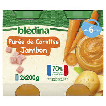 Image de Petits pots bébé purée carottes jambon dès 6 mois BLEDINA