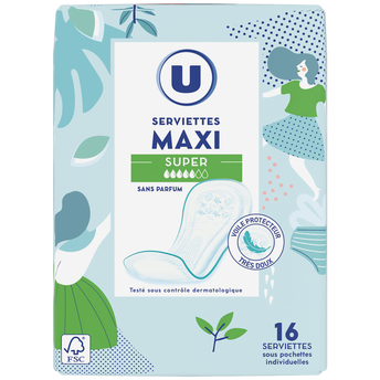 Image de U
Serviettes hygiéniques maxi super pliées