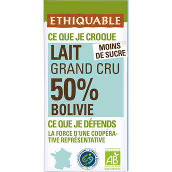 Image de ETHIQUABLE - Chocolat au lait 50% Bolivie BIO - la tablette de