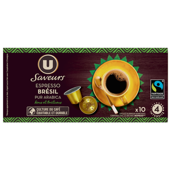 Image de U SAVEURS
Café capsules Bio ESPRESSO BRESIL N°4 - Brésil - compatible NESPRESSO