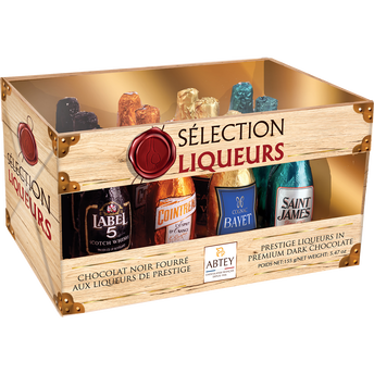 Image de Bouteilles au chocolat fourrées à la liqueurs assorties ABTEY, 12 unités, casier de