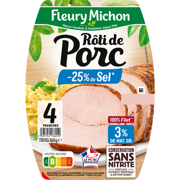 Fleury Michon Rôti De Porc Cuit -25% Sel Fleury Michon 4 Tranches 160g