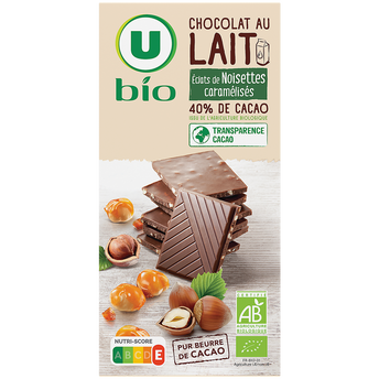 Image de U BIO
Tablette de chocolat au lait et noisettes caramélisées