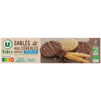 Image de U BIO
Biscuits Sablés bio céréales nappés chocolat au lait paquet de