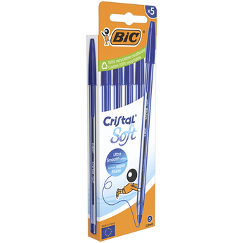 Image de Stylo bille cristal soft pointe moyenne 1,2mm bleu x5