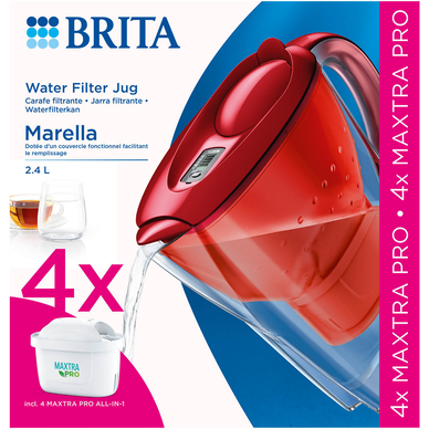 Carafe filtrante BRITA MARELLA rouge + 4 filtres maxtra pro - Super U,  Hyper U, U Express 