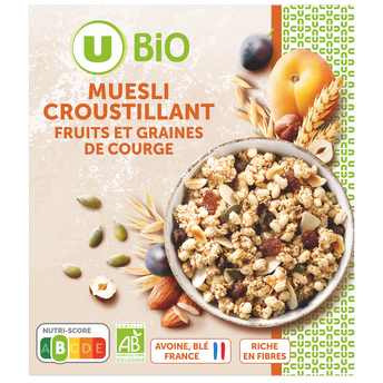 Image de U BIO
Céréales Muesli croustillant fruits secs et graines de courge