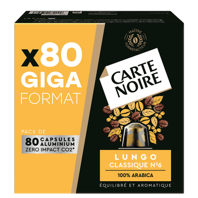 Café capsules Lungo CARTE NOIRE - Compatible NESPRESSO - x80 - Super U,  Hyper U, U Express 