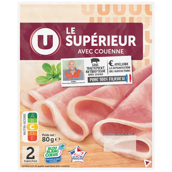 Image de U
Jambon supérieur avec couenne Bleu Blanc C ur, 2 tranches