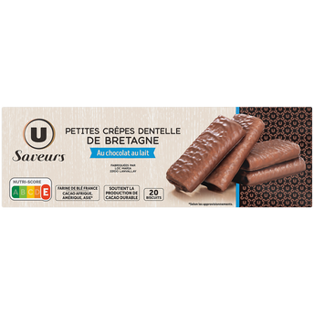 Image de U SAVEURS
Crêpes dentelle de Bretagne enrobées chocolait lait  paquetde