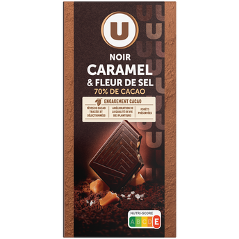 Image de U
Chocolat noir éclat de caramel aromatisé fleur de sel, tablette