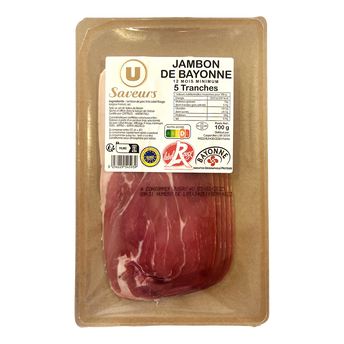 Image de U SAVEURS
Jambon de Bayonne IGP Label Rouge 12 mois d'affinage, 4 tranches