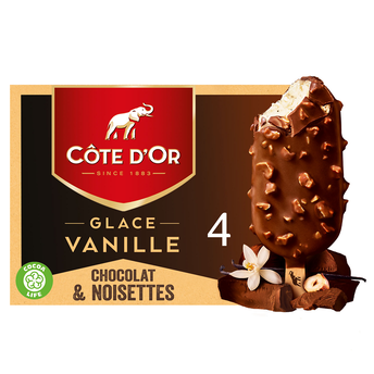Image de Bâtonnets glacés COTE d'OR vanille noisette x4