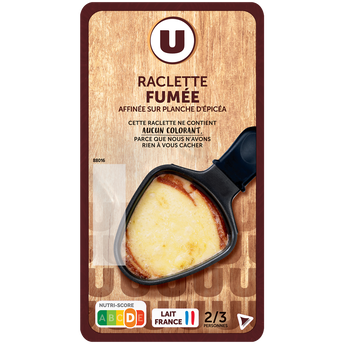 Image de U
Fromage à Raclette au lait pasteurisé aromatisé fumé 27%mg
