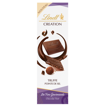 Lindt Chocolat Noir Extra-fin, Fourré D'une Truffe Cacaotée Et D'éclats Defèves De Cacao Croquants Lindt Creation 85g