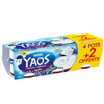 Yaos Yaourt Brassé Sucré Sur Lit De Myrtilles Yaos, 4x125g + 2 Offerts