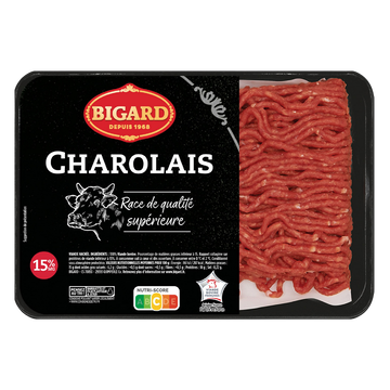 Bigard Haché Vrac Charolais, 15%mat.gr., Bigard, France, 1 Pièce, Barquette 600g