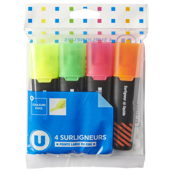 Image de U
Surligneur large encre liquide, 4 unités, coloris