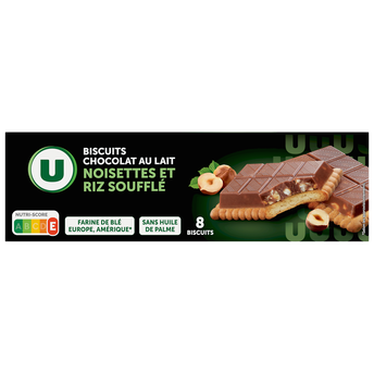 Image de U
Biscuits tablette au chocolat au lait noisettes et riz soufflé paquetde