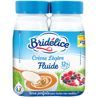 Image de Crème fluide légère  12% de matière grasse UHT BRIDELICE, 2 bouteillesde