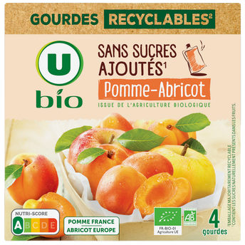 Image de U BIO
Purée pomme abricot sans sucres ajoutés 4 gourdes de