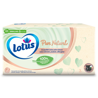 Image de Mouchoirs blancs pure 0% parfum 3 épaisseurs LOTUS, boîte