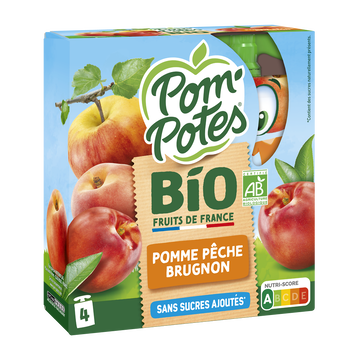 Materne Pom'potes Bio Pomme, Pêche Et Brugnon Sans Sucres Ajoutés Materne, 4x90g
